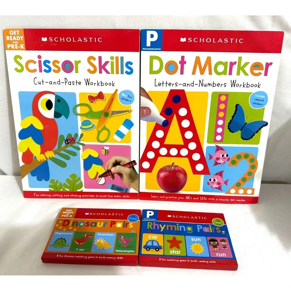 Scholastic Pre-K Scissor Skills & Dot Marker Workbooks Rhyming & Dinosaur Pairs